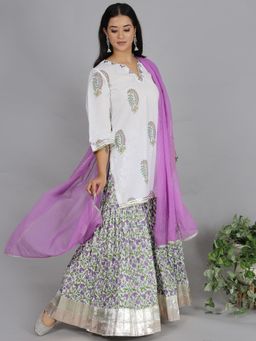 Spring Soul - Multi-Color Printed Sharara with Kurti and Dupatta (Set of 3)