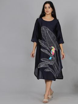 Spring Soul - Black Chanderi A-Line Dress with Inner