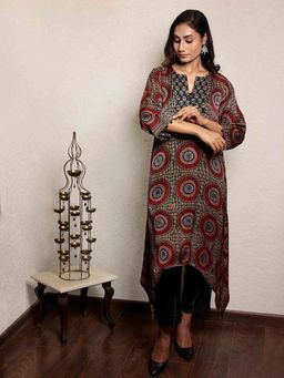 Spring Soul - Maroon Ajrakh Printed Asymmetric Kurta