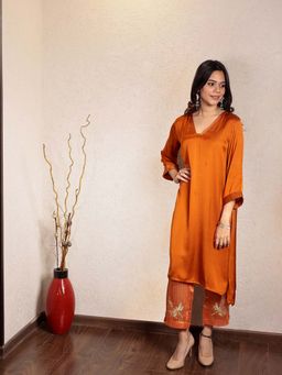 Spring Soul - Orange Sheer Dragonfly Modal Kurta with Pant (Set of 2)