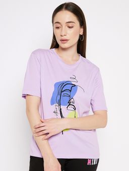 Madame - Lavender Printed Round Neck Tops (2XL)