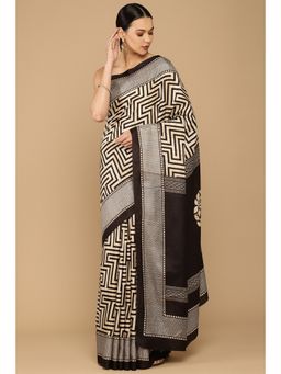 Soch - Women Beige Printed Saree with Unstitched Blouse