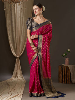 Akhilam - Women Georgette Pink Woven Design Designer Saree with Unstitched Blouse