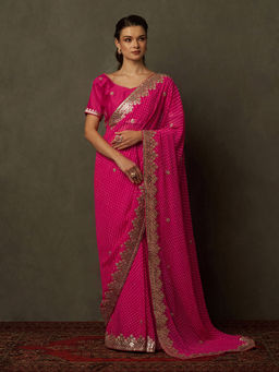 Sareemall - Women Georgette Pink Embellished Designer Saree with Unstitched Blouse