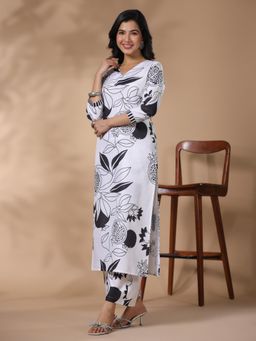 Gahan - Rayon Monochrome Abstract Straight Printed Kurta with Palazzo (Set of 2)