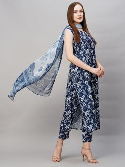 Gahan - Rayon Jaipuri Printed Sleeveless Kurta with Pant & Printed Dupatta (Set of 3)