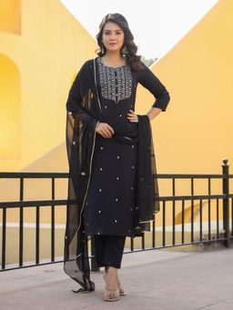 Gahan - Yoke Embroidered & Sequenced Black Kurta with Pant & Dupatta (Set of 3)