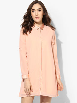 Kazo - Peach Solid Saira Dress