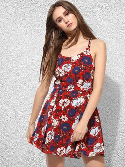 Kazo - Red Floral Print Areden Dress