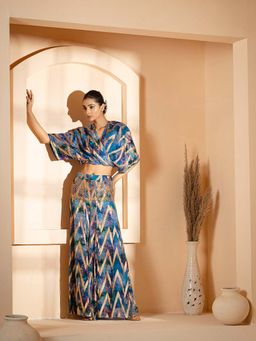 Akanksha Mago - Blue Wrap Style Blouse with Palazzo