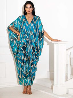 Akanksha Mago - Blue Abstract Lurex Print Kaftan Dress