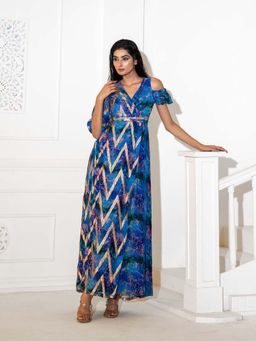 Akanksha Mago - Blue Signature Print Wrap Style Dress