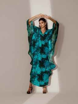 Akanksha Mago - Green Ruffle Style Kaftan Dress