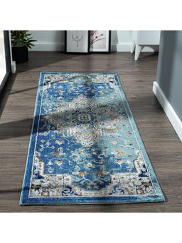 OBSESSIONS - Polypropylene Anti-Static Classical Bedside Runner, Blue