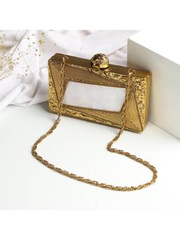 HOUSE OF WEBHIN - Aurum Golden Clutch with Detachable Chain