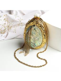 HOUSE OF WEBHIN - Roopika Golden Clutch with Detachable Chain