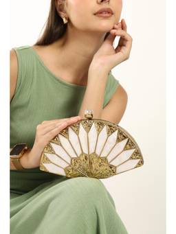HOUSE OF WEBHIN - Noorika Golden Clutch with Detachable Chain