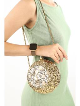 HOUSE OF WEBHIN - Sana Golden Clutch with Detachable Chain