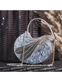 HOUSE OF WEBHIN - Taru Silver Clutch with Detachable Chain