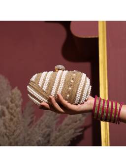 HOUSE OF WEBHIN - Roosh golden Clutch with Detachable Chain