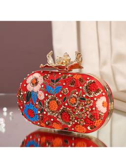 HOUSE OF WEBHIN - Dahlia Red Clutch with Detachable Chain