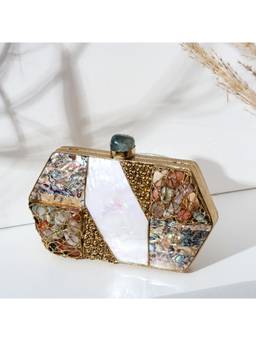 HOUSE OF WEBHIN - Saaz Golden Clutch with Detachable Chain