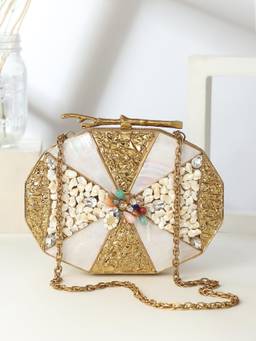 HOUSE OF WEBHIN - Neysha Golden Clutch with Detachable Chain
