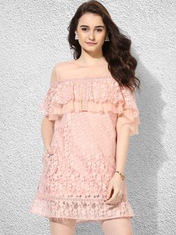 Kazo - Peach Lace Dress