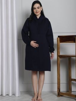 Secret Wish - Navy Hoodie Winter Maternity Nightdress