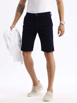 SHOWOFFFF - Mens Knee Length Abstract Navy Blue Denim Shorts