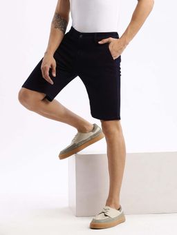 SHOWOFF - Mens Knee Length Navy Blue Denim Shorts