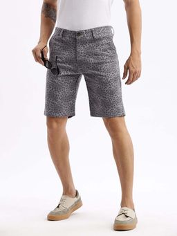 SHOWOFF - Mens Knee Length Animal Print Grey Cotton Shorts
