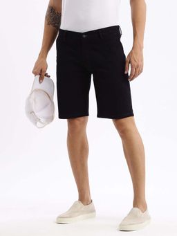 SHOWOFF - Mens Knee Length Solid Navy Blue Denim Shorts