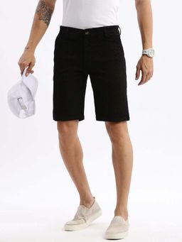 SHOWOFF - Mens Knee Length Geometric Black Denim Shorts