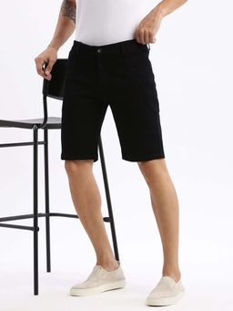 SHOWOFF - Mens Knee Length Geometric Black Cotton Shorts