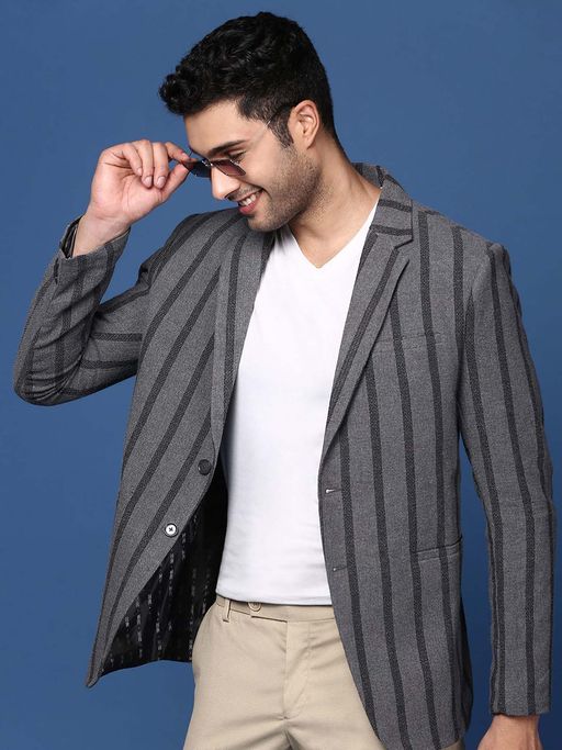 SHOWOFFFF Mens Grey Slim Fit Single Breasted Blazer