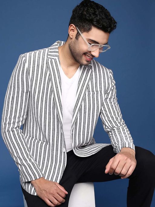 SHOWOFFFF Mens White Slim Fit Single Breasted Blazer