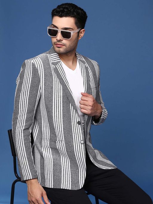SHOWOFFFF Mens Grey Slim Fit Single Breasted Blazer