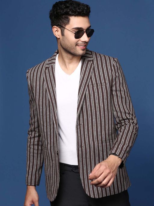 SHOWOFFFF Mens Brown Slim Fit Single Breasted Blazer