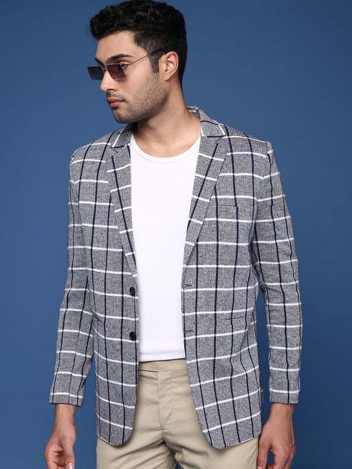 SHOWOFFFF Mens Grey Slim Fit Single Breasted Blazer