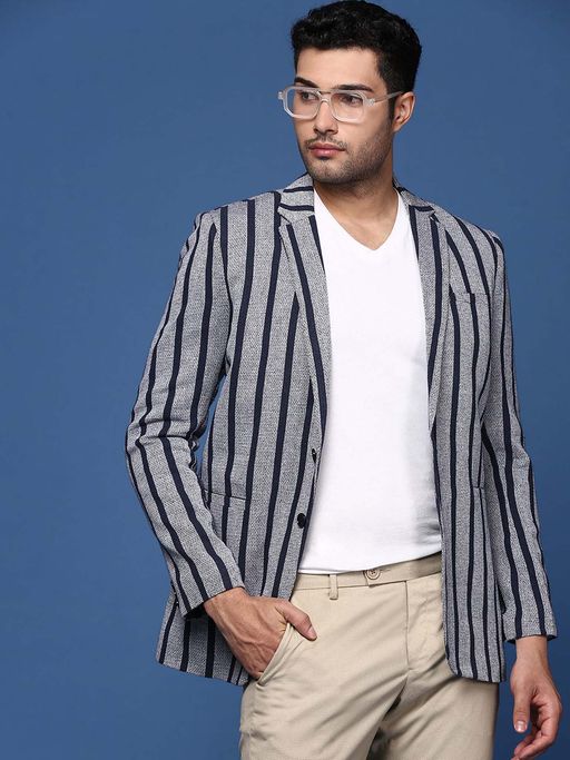 SHOWOFFFF Mens Grey Slim Fit Single Breasted Blazer