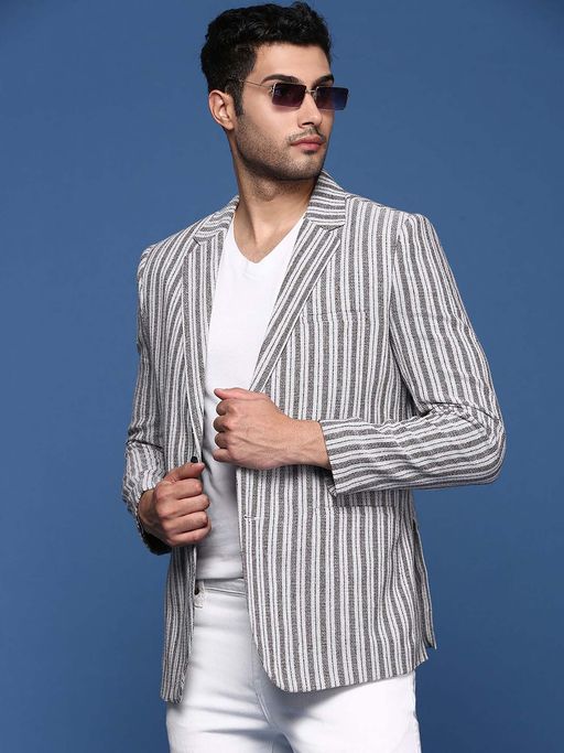 SHOWOFFFF Mens Grey Slim Fit Single Breasted Blazer