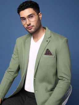 SHOWOFFFF - Mens Green Slim Fit Single Breasted Blazer