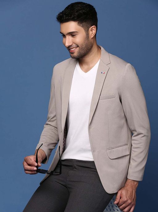 SHOWOFFFF Mens Grey Slim Fit Single Breasted Blazer