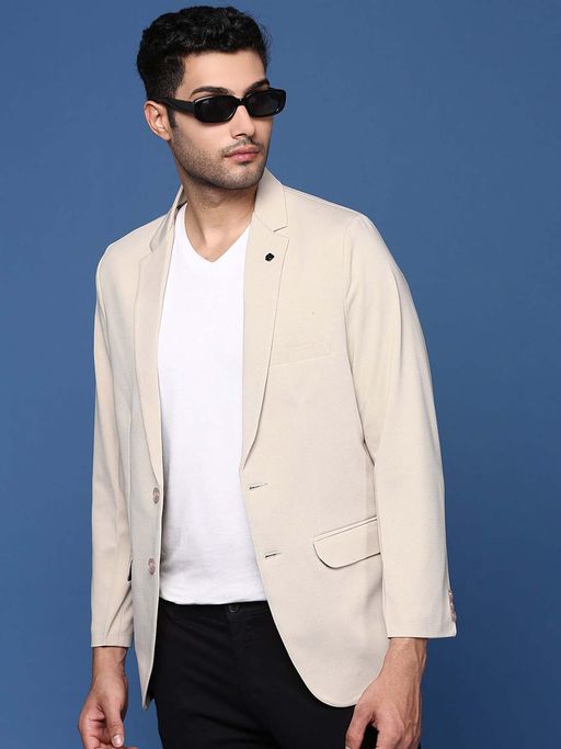 SHOWOFFFF Mens Cream Slim Fit Single Breasted Blazer