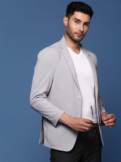SHOWOFFFF Mens Grey Slim Fit Single Breasted Blazer