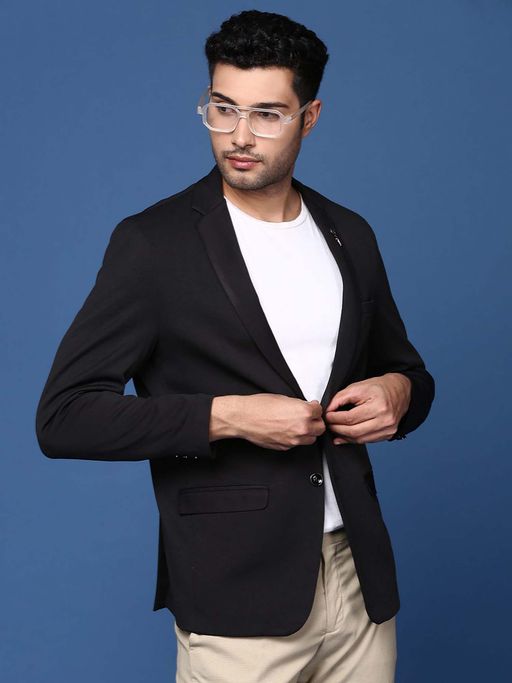 SHOWOFFFF Mens Black Slim Fit Single Breasted Blazer