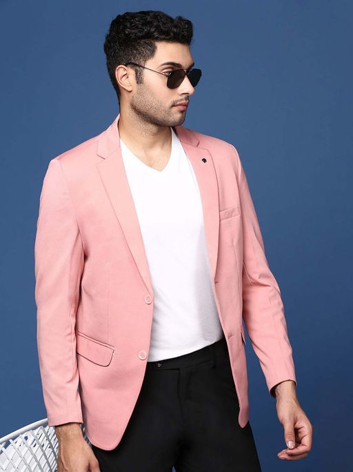 SHOWOFFFF Mens Pink Slim Fit Single Breasted Blazer