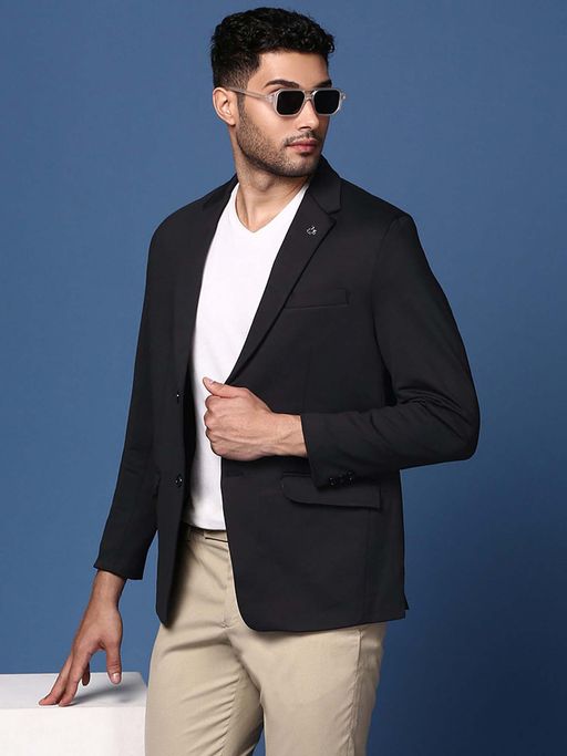 SHOWOFFFF Mens Black Slim Fit Single Breasted Blazer