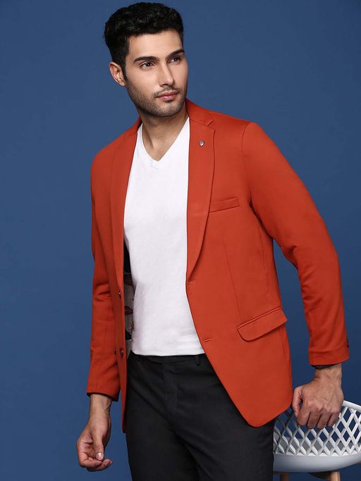 SHOWOFFFF Mens Rust Slim Fit Single Breasted Blazer